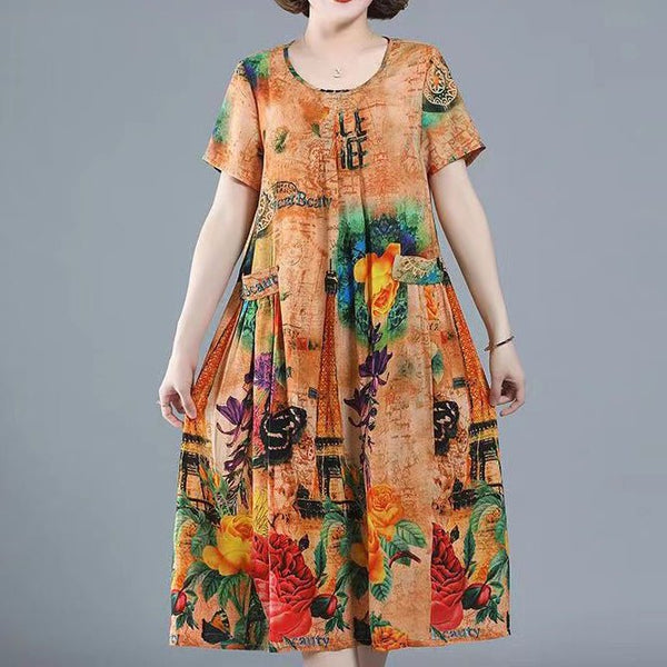 Hanitii 2023 Summer Flower Print Loose Blouse Dress Women's Plus Size Colorful Clothes HADR006