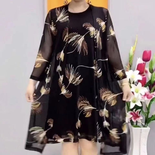 Hanitii 2023 Summer New Style Flower Print Women's Plus Size Dress 2 Piece Suits HADR003