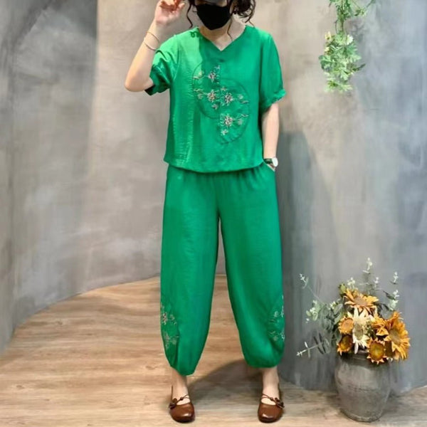 Hanitii 2023 Summer New Style Loose Blouse Suit Embroid Women's Plus Size Embroidering Clothes HASU005