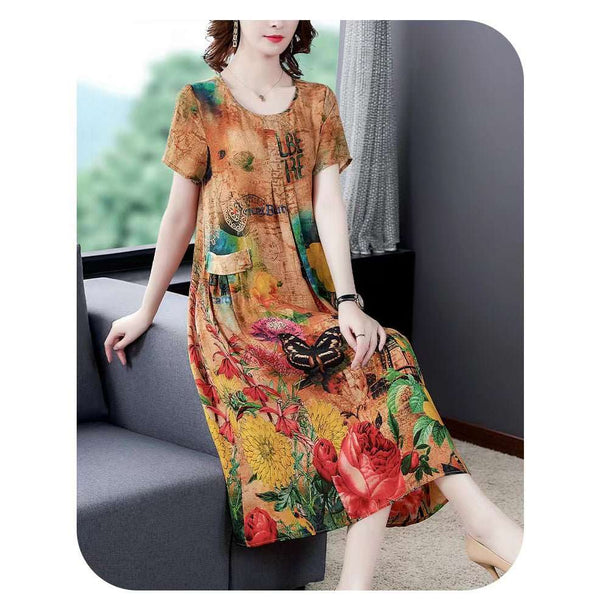 Hanitii Summer Flower Print Loose Dress Women's Plus Size Colorful Clothes HADR006
