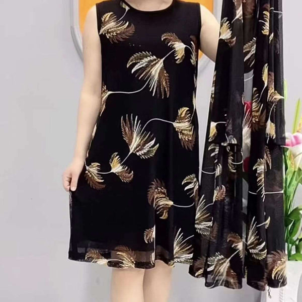 Hanitii Summer New Style Flower Print Women's Plus Size Dress 2 Piece Suits HADR003
